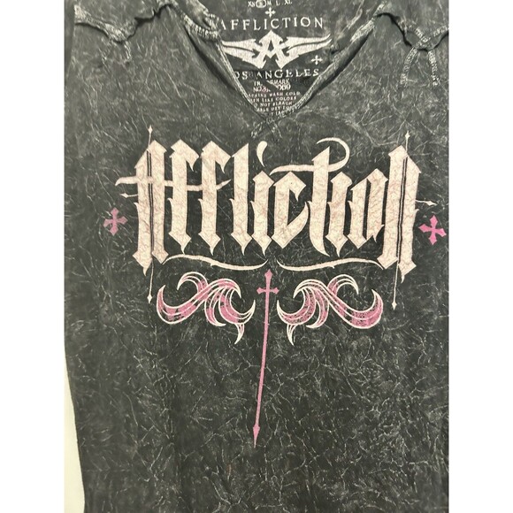 Y2K Affliction 90s Grunge Era Buckle Baby Doll Tee Shirt Size Small Angel Wings - Picture 3 of 8